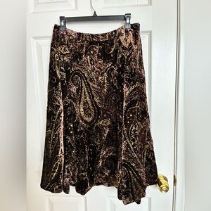 Vintage Brown & Gold Paisley Boho Velvet Skirt
